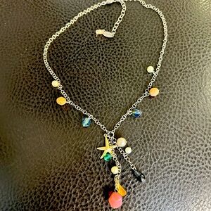 Sabika Colorful Charm Necklace with Silver Chain and Cascading Beads